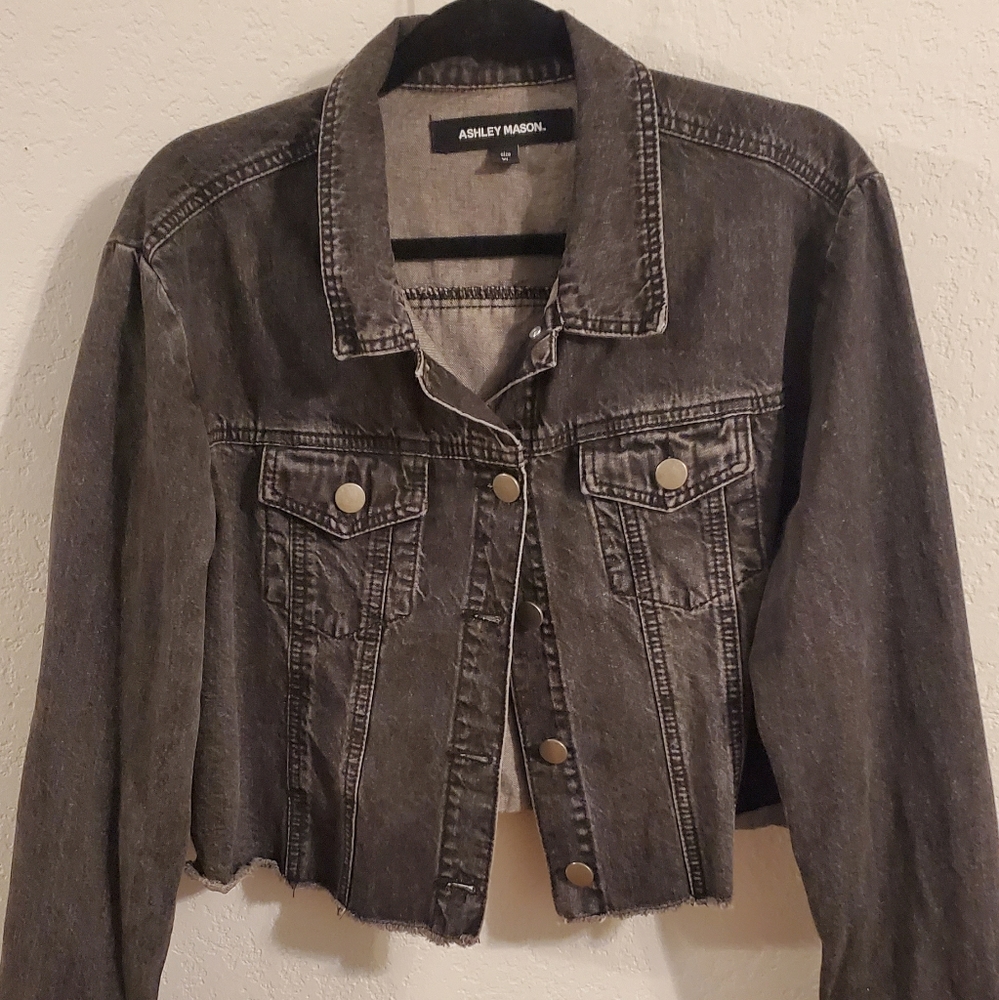 Black Denim crop jacket with black fringe